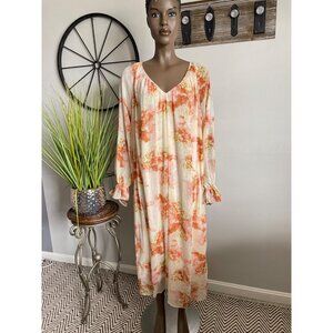 H&M NWT Floral Long-Sleeve V-Neck Maxi Dress With Sheer Overlay & Lining Size M